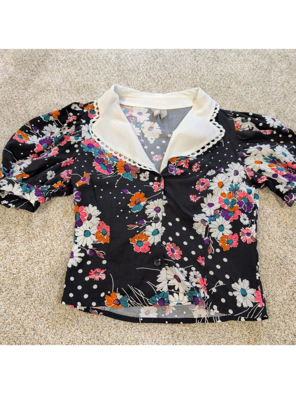 ASOS Floral Polka Dot Button-Up Top with White Collar, UK 2 / US 00